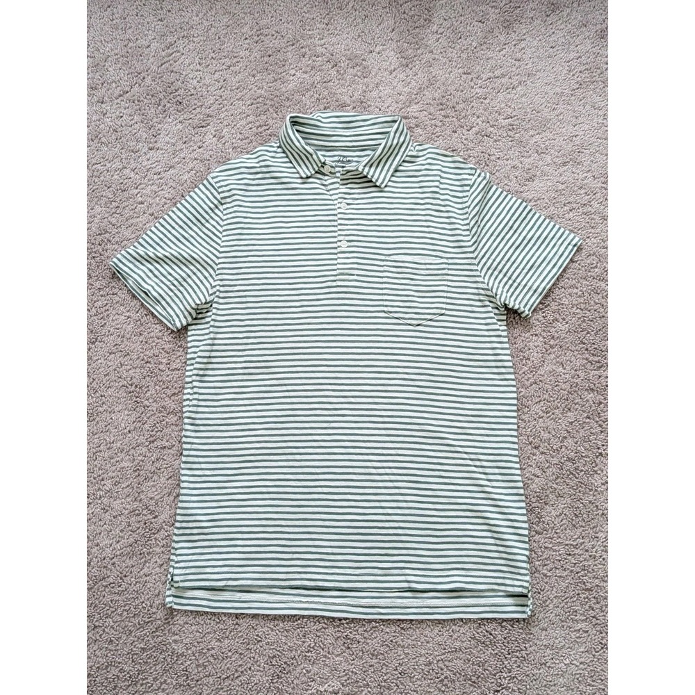 J. Crew Slub Cotton Short Sleeve Pocket Polo Mens Medium Green & White Striped